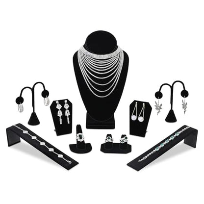 MOOCA 9 Pcs Jewelry Display Set, Necklace Display Bust, Bracelet Holder Stand, Earring Organizer, Ring Holder Stand for Showcase and Store, Black Velvet - color: Style 4, Black Velvet, 9 Pieces