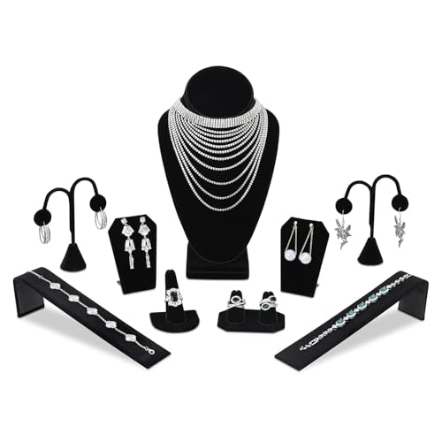 MOOCA 9 Pcs Jewelry Display Set, Necklace Display Bust, Bracelet Holder Stand, Earring Organizer, Ring Holder Stand for Showcase and Store, Black Velvet - color: Style 4, Black Velvet, 9 Pieces