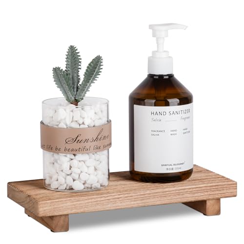 Bathroom Tray Farmhouse Decor Pedestal Stand Wood Riser Display Kitchen Accessories Soap Holder for Sink, Counter, Vanity,10 * 4.5 Brown - color: Brown, size: 10" x 4.5" x 1.6"
