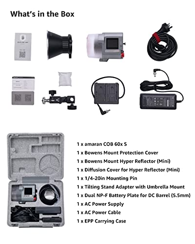 Aputure amaran COB 60xS Video Lighting amaran 60x Upgrade bi-Color Bowens Mount Point-Source LED Studio Light, SSI (D56) of 87, 33,300 lux @ 1m,App Control,9 Lighting FX (amaran 60x S)