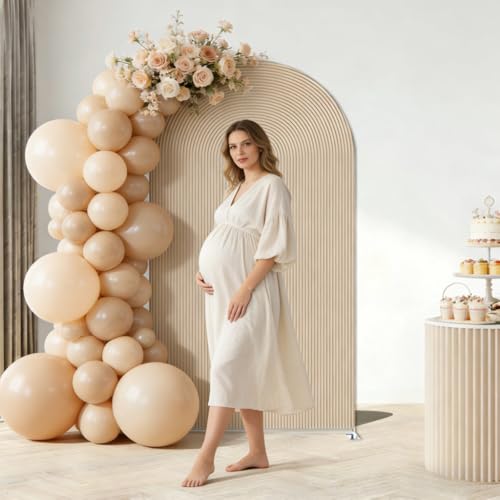 Double-Sided Arch Frame Fabric Cover Beige White Ripples Arched Panel Stand Cover for Wedding Birthday Baby Shower Parties Decoration (Beige-HP463,3X6.5ft) - color: Beige-HP463, size: 3X6.5ft