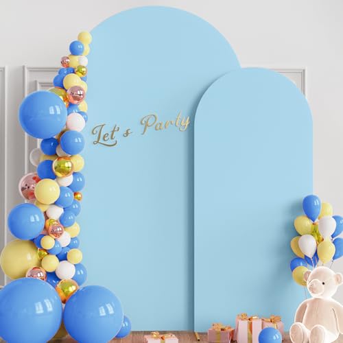 Wokceer Wedding Arch Backdrop Stand and Cover Set of 2 Metal Arch Stand with Arch Cover Dusty Blue 7.2FT, 6FT for Birthday Party Wedding Ceremony Bridal Baby Shower Event Decor - color: Dusty Blue