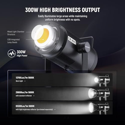 NEEWER CB 300C RGB LED Video Light with Reflector, 300W, APP/2.4G Control, 17 Scenes 29600Lux/1m 2500-7500K CRI97+/TLCI97+ Full Color Bowens COB Continuous Output Lighting Dimmable for Studio Filming