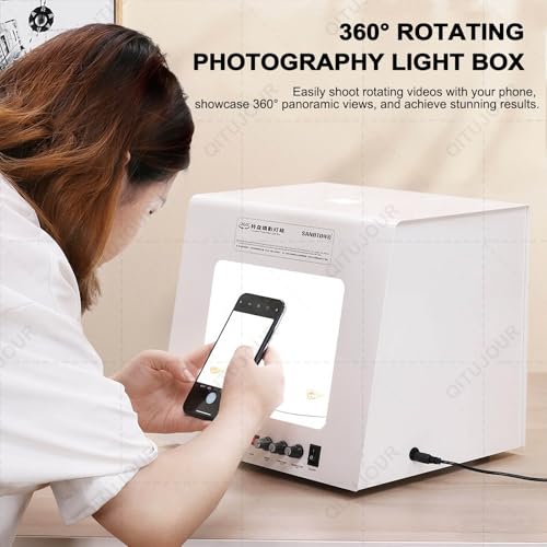 Mini Photo Studio Light Box, Dimmable 360° Turntable Jewelry Shooting Tent Softbox, Electric Rotating Dimmable Photography Tent Kit with Brightness Adjustable, Removable Black Background(TB300) - size: TB300