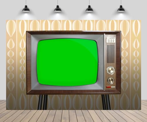 7x5ft Retro TV Backdrop Vintage Analog TV with Old Fashioned Wallpaper Background for Retro 50s 80s Party Decorations Nostalgic Photoshoot Props Wallpaper - size: 7x5ft