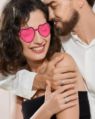20 Pairs Heart Shaped Sunglasses for Women Colorful Glasses Fun Trendy Transparent Heart Sunglasses Party Favor - color: Rhinestone Rose Red - 20 Pack