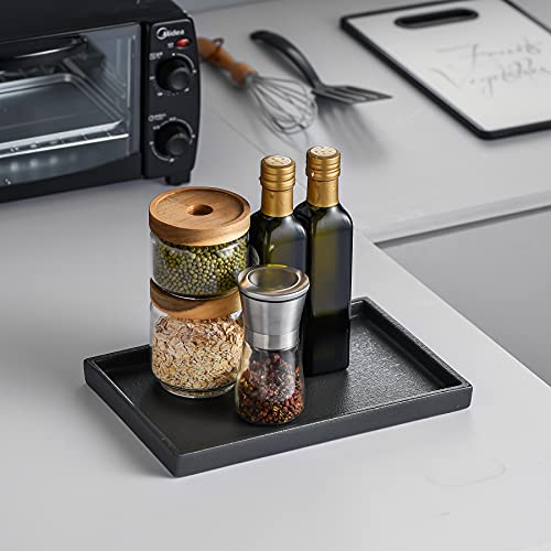 Ceramic Bathroom Sink Tray, Black Graininess Vanity Tray Decor Perfume Trays for Dresser Holder for Jewelry Candle Soap Plant Towel Cosmetic Organizer Rectangle Large - color: Black, size: 11.5" x 7" x 1"