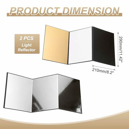 2Pcs 11"x8" Light Reflectors 4 in 1 Photography Reflector Cardboard, Foldable & Stable for Still Life Product Food Photo Shooting, Self-Standing, Gold - color: Gold