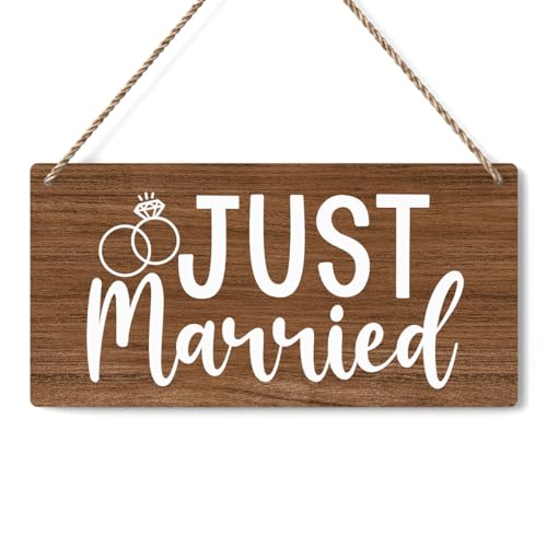 Rustic Wedding Sign Just Married, Engagement Wedding Photo Props Sign, Weddings Decor Stuff Engagement Party Decorations 12x6 Inches (Brown) - color: Just married