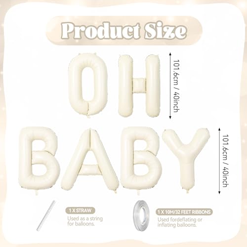 Biapian 40 Inch OH BABY Letter Balloons, Big Beige Foil Balloons, 6 Pcs Giant Alphabet Large Balloon Neutral Balloon Banner Sign for Baby Shower Birthday Gender Reveal Party Decoration - color: Cream Letter-oh Baby