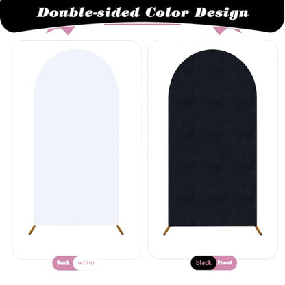 OurWarm Wedding Arch Backdrop Cover Set of 3(6FT 5FT 4FT ), 2 Sided White and Black Arch Cover for Balloon Arch Stand, Stretch Spandex Backdrop for Class of 2026 Graduation Party Decorations