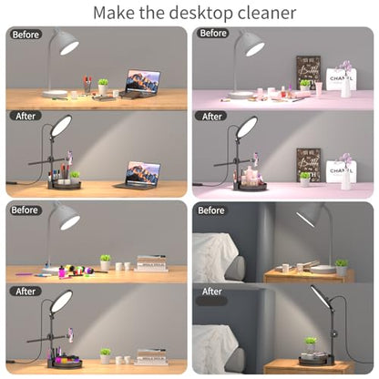 Zoom Lighting for Computer, Desk Ring Light with Stand, 55W Dimmable Full Screen Ring Light, with Rotating Storage Box, Pen Holder Stand, Phone Holder & Controller (Black, 10.5) - color: black