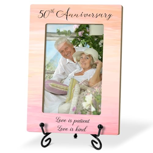 50th Anniversary Picture Frame - Love Is Patient Love Is Kind, 50th Anniversary Wedding Parents Grandparent, 4 x 6 Picture Frame with Stand for Tabletop Display,Mom and Dad - color: Frame23