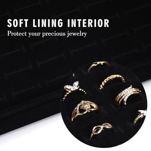 Siveit Velvet Ring Display Tray Organizer Box with Transparent Lid, 100 Slot Ring Holder Showcase For Store Display Jewelry Show Home, Ring Organizer For Rings Earrings (Black) - color: Black