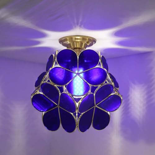 Bieye L11019 Flower Petals Tiffany Style Stained Glass Close to Ceiling Light for Home Decor (Cobalt Blue, 12" Cherry Blossom) - color: Cobalt Blue, size: 12" Cherry Blossom