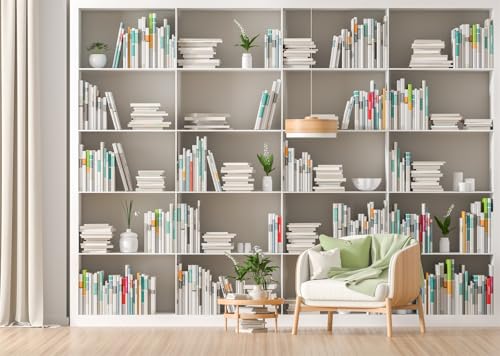 BELECO 8x8ft Fabric White Bookshelf Backdrop Modern Office Zoom Meetings Video Conference Background Living Room Study Banner Work from Home Online Meeting Photo Props - size: 8x8FT