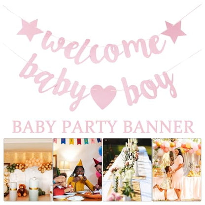 Shower Banner and Gender Reveal Banner for Girl, Glitter Decorative Bunting, Announcement Photo Props, 2pcs for Newborn Party and Welcome Celebration