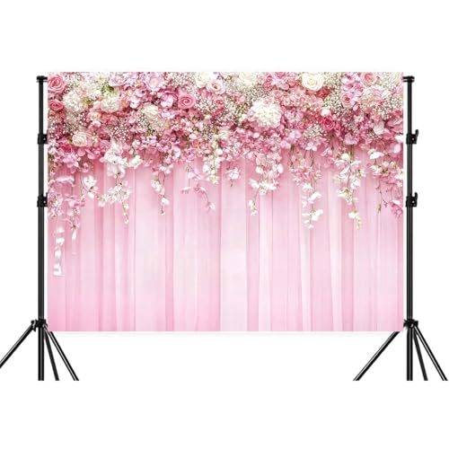 8x6ft Pink Flowers Wall Backdrop Romantic Pink White Rose Floral Bridal Backdrop Girls Woman Birthday Party Tea Party Baby Shower Anniversary Photography Background Wedding Photo Shoot Props - color: Floral, size: 8X6FT