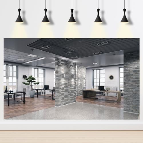 Modern Office Background for Video Conference Business Office Backdrop Interior Brick Wall Windows Virtual Offices Scene Photography Background Live Video Zoom Calls Backdrop Props 5x3ft - color: Gray, size: 5x3ft