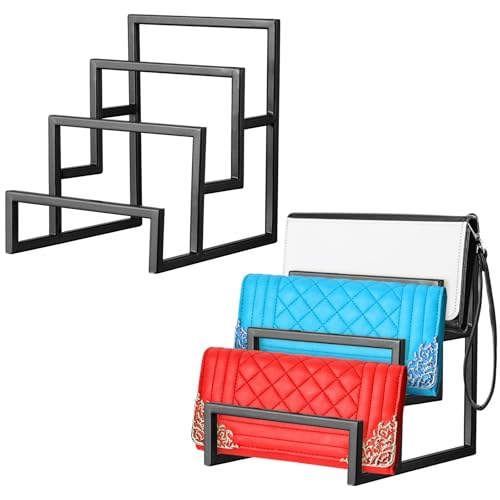 DoubleFill 2 Pack Purse Organizer for Closet Display 3 Layer Black Riser Stand Clutch Purse Organizer Display Metal Wallet Rack for Handbag Home Retail Boutique Store Supplies - color: Black, size: 3 Layer