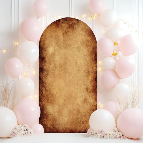 Wedding Arch Backdrop Cover 6.6FT Old Brown Paper Design Vintage Grunge Texture Distressed Old Grungy Spandex Fitted Arch Cover Round Top Stands Cover for Birthday Party Ceremony Banquet Decoration - color: Color10, size: 6.6x3 FT