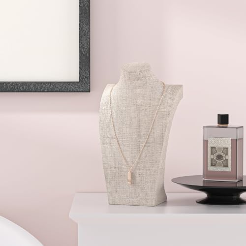 Necklace Bust Display Stand, Necklace Holder, Pendant Chain Necklace Organizer for Women (Yellow Linen, L 1PCS) - color: Yellow Linen, size: 11.4" Height (1pc)
