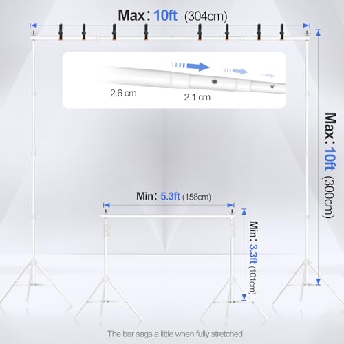EMART Backdrop Stand 10x10ft(WxH) Photo Studio Adjustable Background Stand Support kit with 2 Crossbars, 8 Clamps, 2 Sandbags and Carry Bag for Parties, Events Decoration, Wedding, Photography -White - color: White, size: 10x10ft
