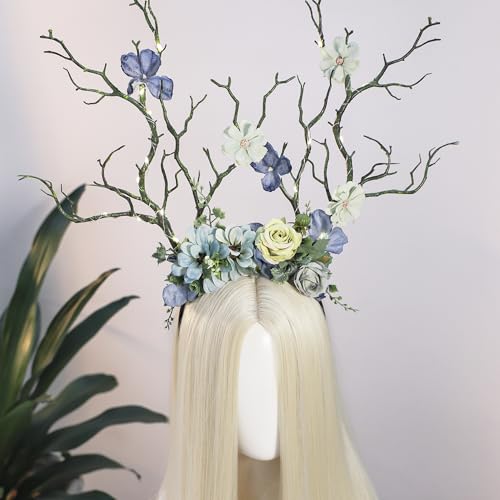 MOSTORY Woodland Deer Antler Headband - Fairy Costume for Woman Branch Crown for Renaissance Halloween Renfaire Cosplay - color: Blue