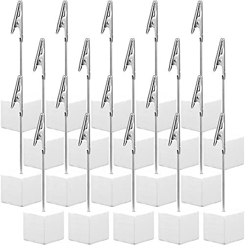 Gersoniel 20 Pcs Cube Base Memo Clip Holder with Alligator Clip Wood Table Number Holder Cube Base Place Card Stand Mini Photo Menu Stand for Displaying Number Card (White) - color: White