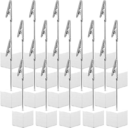 Gersoniel 20 Pcs Cube Base Memo Clip Holder with Alligator Clip Wood Table Number Holder Cube Base Place Card Stand Mini Photo Menu Stand for Displaying Number Card (White) - color: White