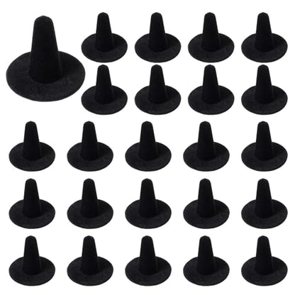 24 Pack Black Velvet Ring Display Holders - Premium Velvet Ring Holder Jewelry Organizer Stand for Retail Stores, Home, Exhibitions (Cardboard & Velvet)