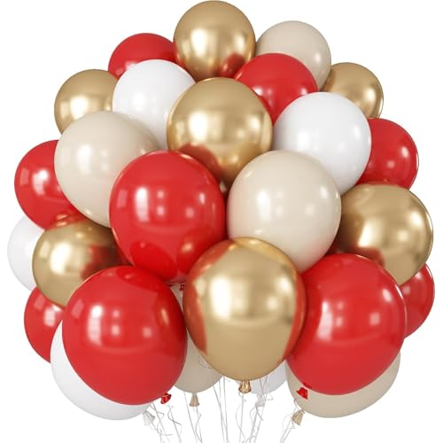 Red White Gold Balloon, 60 Pack 12 Inch Red Gold Balloon for Mother's Day Valentine's Day Women Birthday Wedding Bridal Shower Christmas Xmas Party Decorations - color: Red White Gold