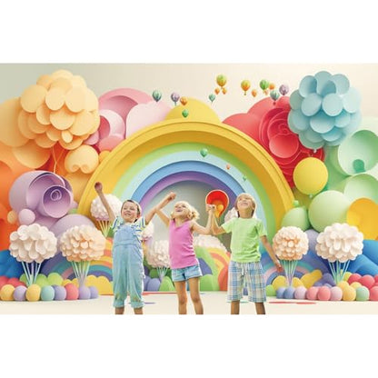 9x6ft Candy Land Backdrop Photography Cartoon Rainbow Hot Air Balloon Fantasy Flower Colorful Photography Background Baby Shower Birthday Party Wedding for Kid Adult Video Studio - size: 9x6ft