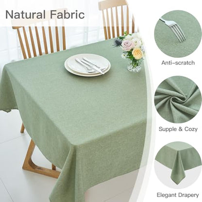 maxmill Rectangular Tablecloth Linen Texture Stain Proof Waterproof Wrinkle Free Spillproof Washable Fabric Table Cloth Farmhouse Tablecloths for Dining Room Party Holiday, 60 x 140 Inch, Sage Green - color: Sage Green, size: 140" x 60" (Rectangular)