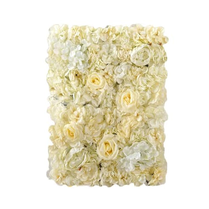 Efavormart Pack of 4 | 13 Sq. Ft. White Champagne Silk Flower Wall Panels, UV Protected 3D Mixed Floral Mat with Peonies and Roses for Wedding Backdrop - color: Champagne