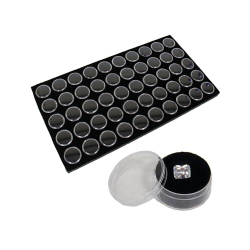 RJ Displays Gem Jars 50 Small Size – Black Tray Foam Sheet – Gemstones Storage Jars with lids Insert – Display Trays for Collectibles, Jewelry, Coins, and Gemstone Storage. Size-14.5" x 7.8" x 0.75" - color: Black