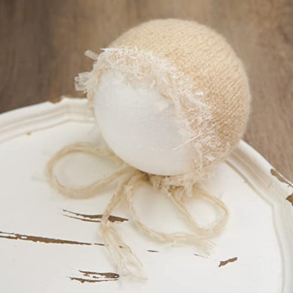 Zeroest Newborn Photo Props Hat Blanket Photography for Babies Cloth Wrap Hats Set Baby Boy Girl Photo Shoot Outfits (Beige Sand) - color: Beige Sand