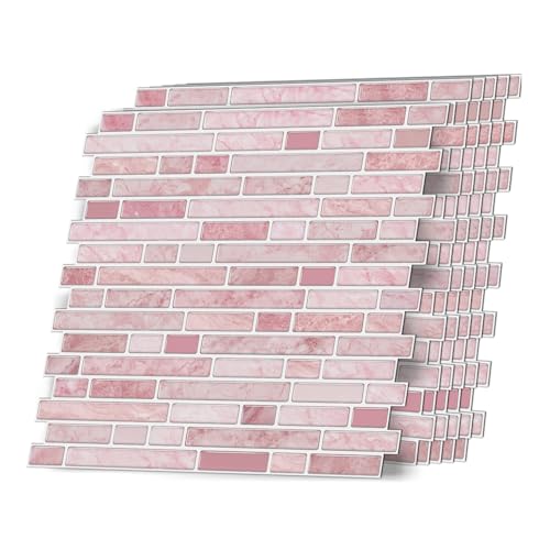 VICCI 12-Sheet Peel & Stick Tile Backsplash 12" x 12", Stick-On Wall Tiles for Kitchen, Bathroom & Laundry Room (Pink Marble Style) - color: Spt-106, size: 12 x 12 inch (Marble style)