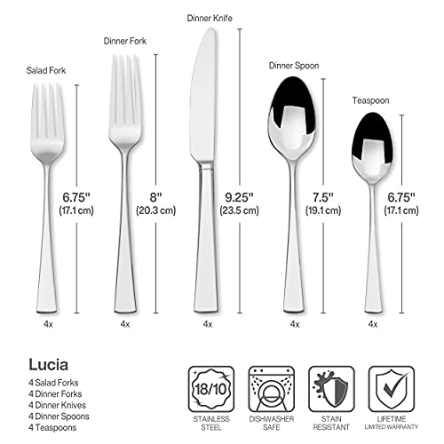 Mikasa Lucia 20 Piece Flatware Set, 18/10 Stainless Steel Silverware, Service for 4, Modern Design, Rust Resistant, Dishwasher Safe (Pack of 2) - size: 20-Piece Flatware Set, Service for 4 (Pack of 2), style: Lucia