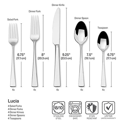 Mikasa Lucia 20 Piece Flatware Set, 18/10 Stainless Steel Silverware, Service for 4, Modern Design, Rust Resistant, Dishwasher Safe (Pack of 2) - size: 20-Piece Flatware Set, Service for 4 (Pack of 2), style: Lucia