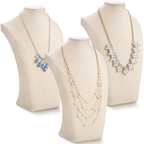Kigley 3 Pcs Linen Jewelry Display Bust Necklace Display Stand Necklace Mannequin Holder for Jewelry Selling Trade Shows - size: 13.4 x 8.1 Inch