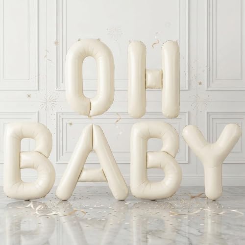 Biapian 40 Inch OH BABY Letter Balloons, Big Beige Foil Balloons, 6 Pcs Giant Alphabet Large Balloon Neutral Balloon Banner Sign for Baby Shower Birthday Gender Reveal Party Decoration - color: Cream Letter-oh Baby