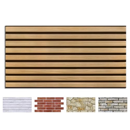 COMSTICKC 3D Faux Wood Wall Sticker, Peel and Stick Wall Covering,12 pcs of 22.8" x 11.8", DIY Lightweight PVC Wood Self Adhesive Decorative Tiles Wallpaper,Paintable,Covers 22.48 sq.ft - color: Brown Wood