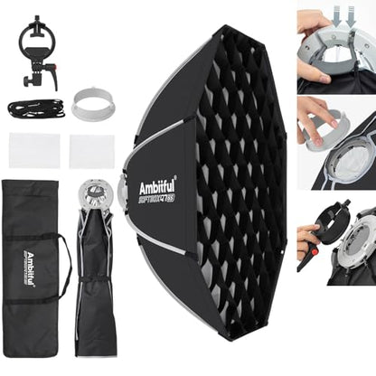 AMBITFUL 21.6" Softbox Quick Release with Bowens Mount & Speedlite Bracket for COB Lights, Flash for CB60/CB100, SL60/SL100, MS300/SK400, V1/V1PRO/V100, AD200PRO/II (21.6") - color: 21.6"