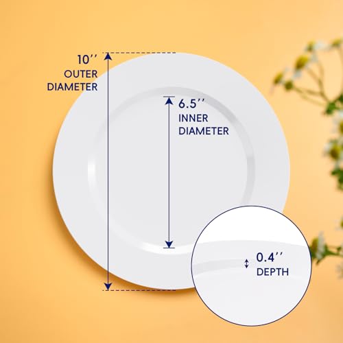 JOLLY CHEF 100 Pieces White Plastic Plates-10 Inch Elegant Disposable Plastic Plate, Disposable White for Weddings,Parties,Christmas,Birthdays and Events - style: White-100