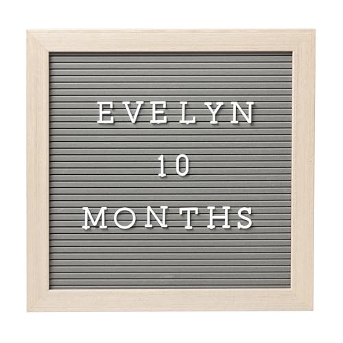 Pearhead Felt Wooden Letterboard Set - Ideal Photo Sharing Prop for Baby Announcements, Milestone Keepsake, Custom Message Board and Shower Gift - Includes 188 Letters, Numbers, and Symbols - 10" x 10" Gray - color: Gray Felt Letterboard