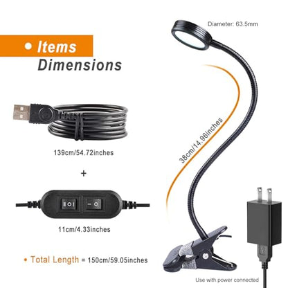 LEPOWER Clip on Light/Reading Lights/Book Light/Desk Lamp Color Changeable/Night Lights Clip on for Desk, Bed Headboard and Computers, Adapter Included (Black) - color: Black