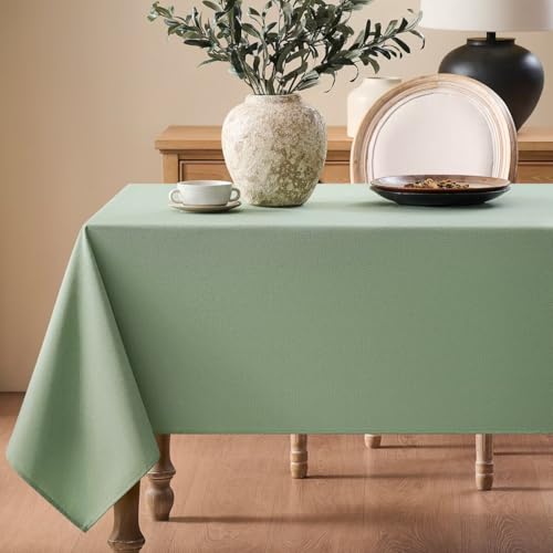 Faux Linen Tablecloths for Rectangle Tables, Burlap Textured Table Cloths Washable Farmhouse Table Cover Water Resistant for Dining, Wedding, Outdoor(Sage Green, 52"×70") - color: Sage Green, size: 52" x 70" (Rectangular)