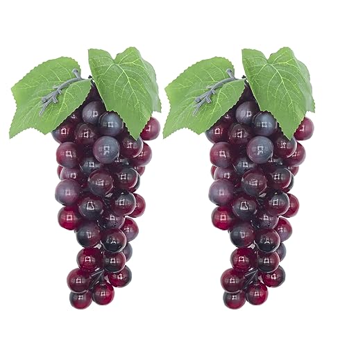 Featuman 2 Bunches Faux Grapes Decor Realistic, 8 Inch Fake Fruit Artificial Grapes for Wedding Party Cabinet Pub Fall Harvest Farmhouse Photography Props (60 Grains Purple) - color: Purple Grape & 60