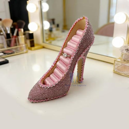Ring Holder High Heel Shoe Design Fashion Jewelry Organizer Display Birtyday Gift (Pink) - color: Pink